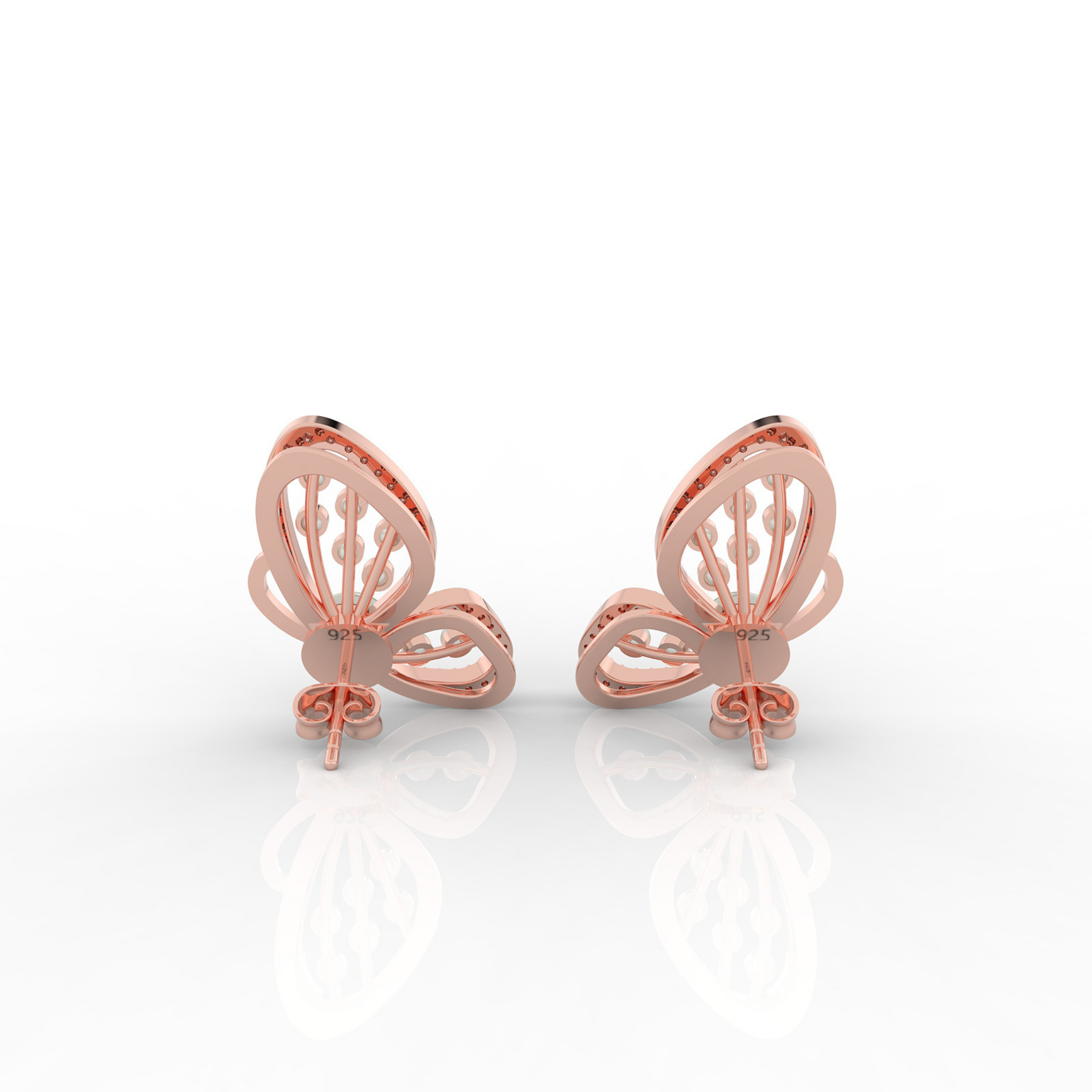 Butterfly Pearl Modern Stud Earrings For Wedding, Hallmarked 925 Sterling Silver
